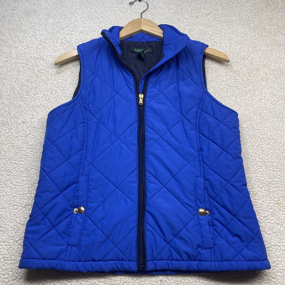 Lauren Ralph Lauren Vest Womens M Blue Quilted Puffer Full Zip L-RL Mock Neck - Picture 2 of 8